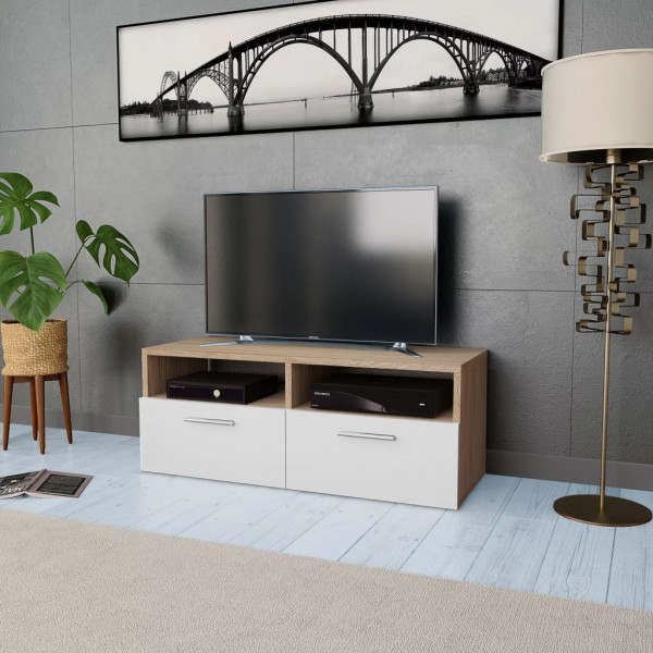 Mobiliário de televisão aglomerado branco e carvalho 95x35x36 cm D