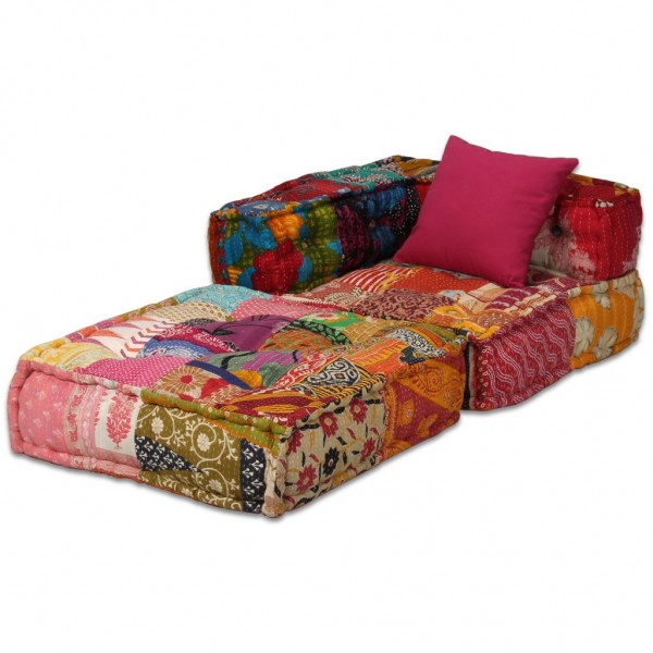 Puf modular de 3 plazas de tela patchwork M 5