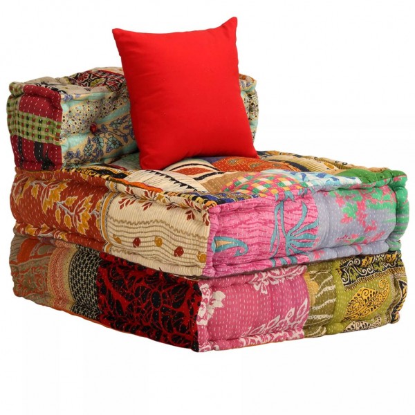 Puf modular de 3 plazas de tela patchwork M 4