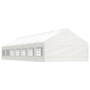 Cenador con techo polietileno blanco 15.61x5.88x3.75 m D
