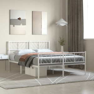 Estructura cama metal con cabecero y estribo blanco 140x200 cm D