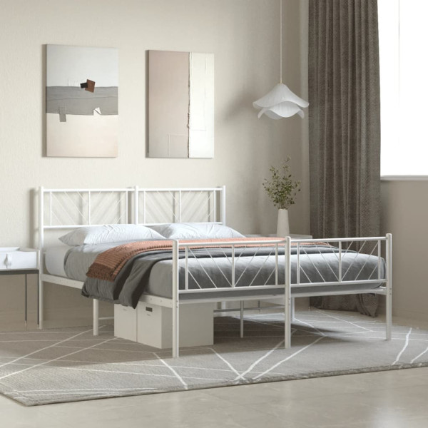 Estrutura de cama de metal com cabeçalho e estribo branco 140x200 cm D