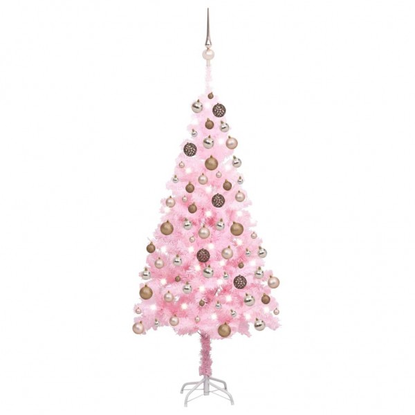 Árvore de Natal pré-iluminada com luzes e bolas rosas 150 cm D