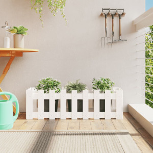 Arriate elevado jardín con valla madera pino blanco 100x30x30cm D