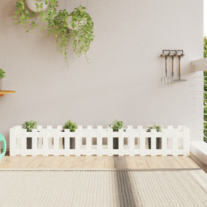 Arriate elevado jardín con valla madera pino blanco 200x30x30cm D