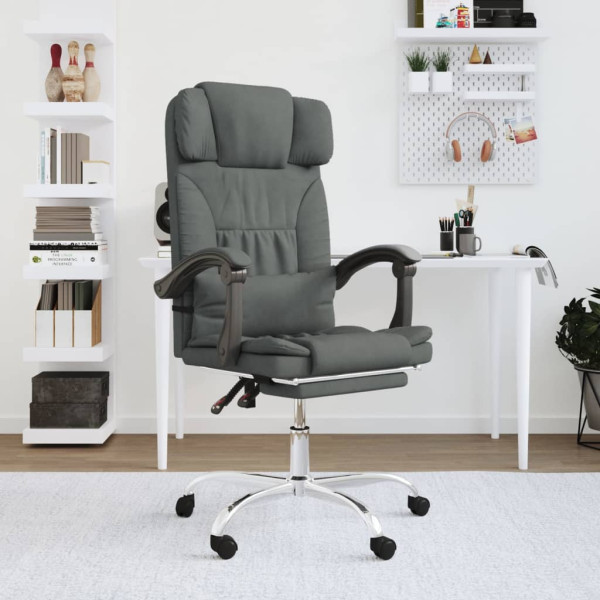 Silla de oficina reclinable con masaje de tela gris oscuro D