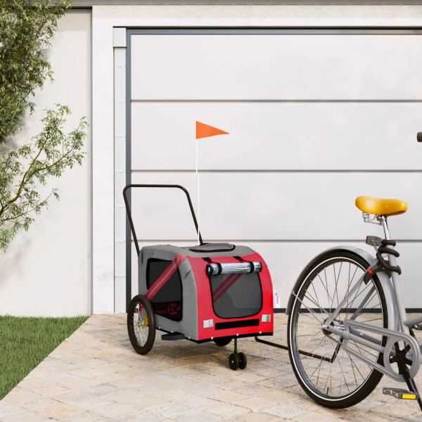 Remolque de bicicletas para cães tecido Oxford de ferro vermelho cinza D