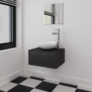 Conjunto de muebles de baño con lavabo y grifo 4 piezas negro D
