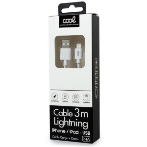 Cable USB Compatible COOL Lightning para iPhone / iPad (3 metros) Blanco H