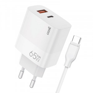 Cargador Red Universal Ultra Fast PD Tipo-C + USB COOL (65W + Cable Tipo-C) GaN Blanco D