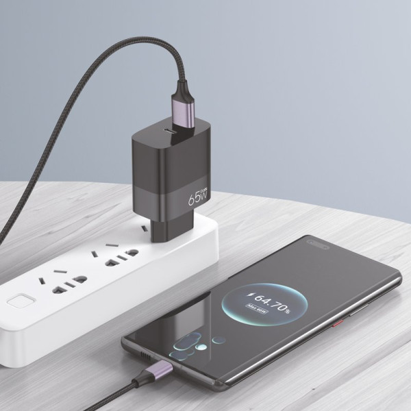 Cargador Red Universal Ultra Fast PD Tipo-C + USB COOL (65W + Cable Tipo-C) GaN Negro M 5