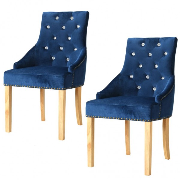 Silla de comedor 2 uds madera de roble maciza y terciopelo azul Silla de comedor 2 uds madera de roble maciza y terciopelo azul D