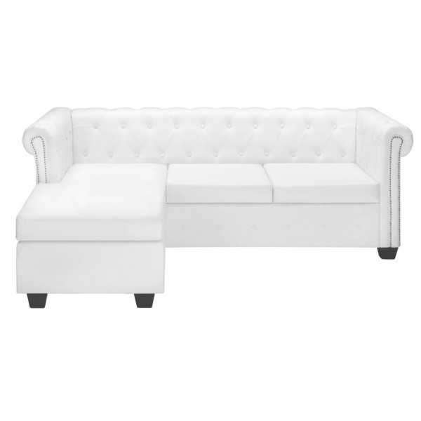 Sofá Chesterfield en forma de L cuero sintético blanco D