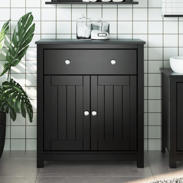 Mueble de baño BERG madera maciza de pino negro 69.5x34x80 cm D