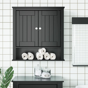 Mueble de pared baño BERG madera maciza negro 69.5x27x71.5 cm D