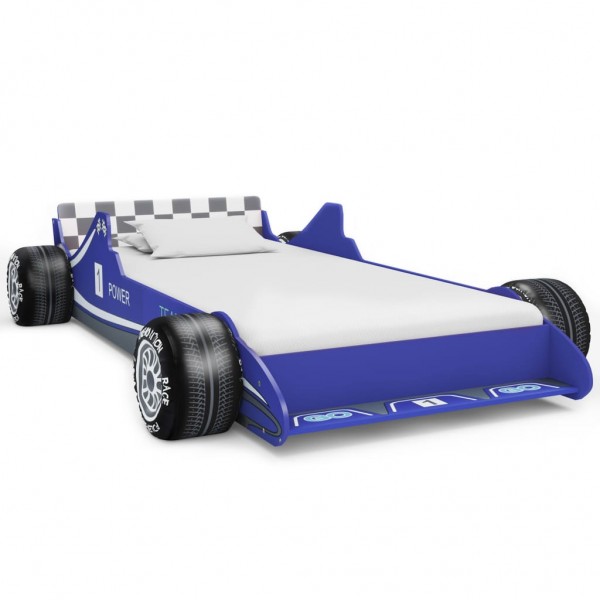 Cama con forma de coche de carreras para niños 90x200 cm azul D