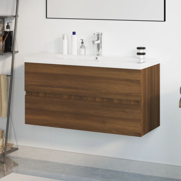 Mueble de baño con lavabo madera contrachapada marrón roble D