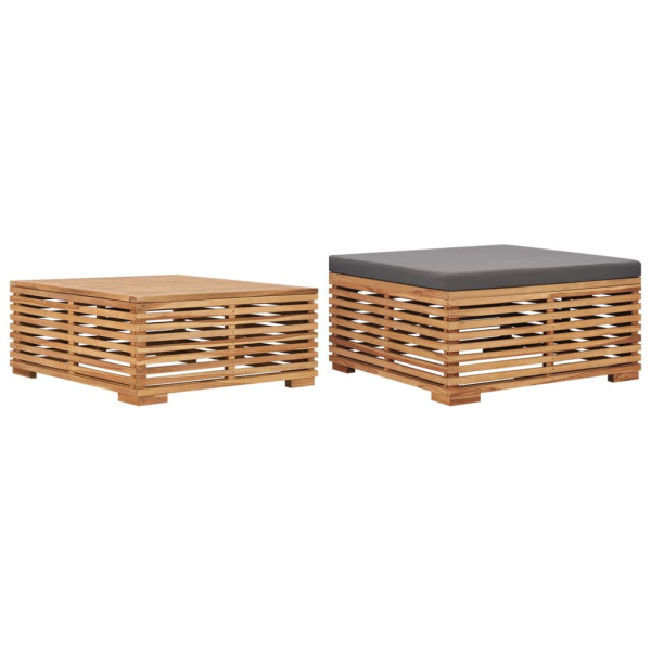 Conjunto de mesa guarda-pés de jardim almofada cinza escuro madeira teca D