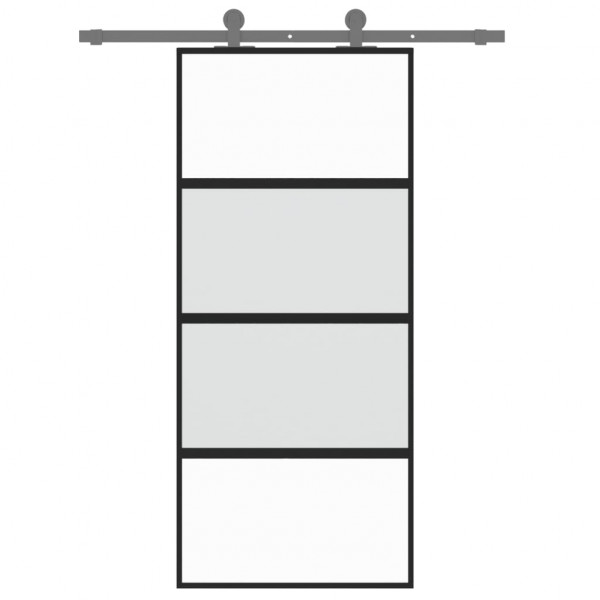 Puerta corredera vidrio templado y aluminio negra 90x205 cm D