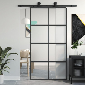 Puerta corredera vidrio templado y aluminio negra 102.5x205 cm D