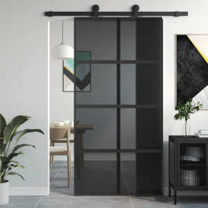 Puerta corredera vidrio templado y aluminio negra 102.5x205 cm D