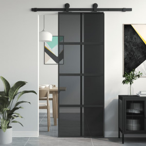 Puerta corredera vidrio templado y aluminio negra 76x205 cm D