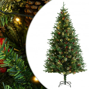 Árbol de Navidad con luces y piñas PVC PE verde 195 cm D