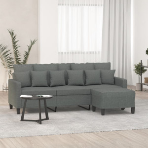 Sofá de 3 plazas con taburete de tela gris oscuro 180 cm D