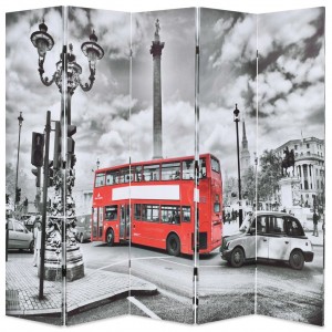 Biombo divisor dobrável 200x170 cm ônibus Londres branco e preto D