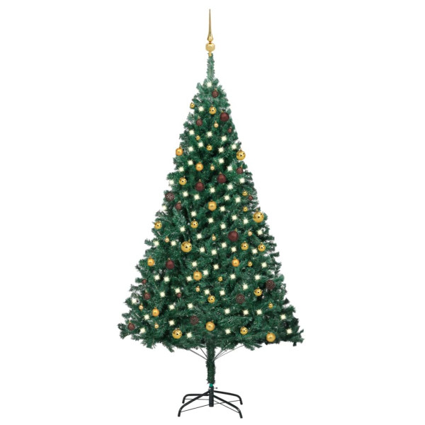 Árvore de Natal pré-iluminada com luzes e bolas verdes 240 cm D