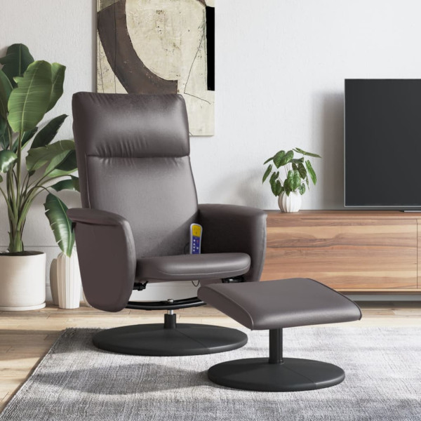 Sillón de masaje reclinable con reposapiés cuero sintético gris D