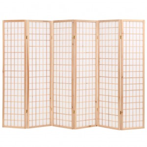 Biombo plegable con 6 paneles estilo japonés 240x170 cm natural D