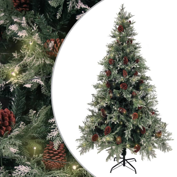Árvore de Natal com luzes e pinheiros PVC PE verde e branco 195 cm D