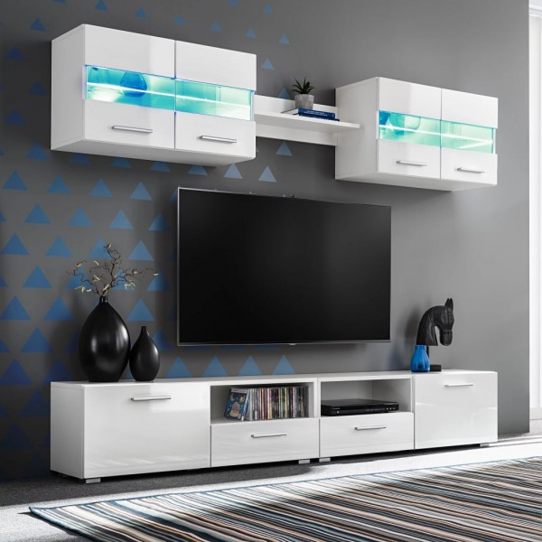 Mobiliário de sala de TV com luzes LED brancas brilhantes 5 peças D