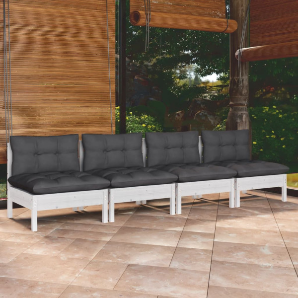 Sofá de jardim de 4 lugares com almofadas madeira de pinho cinza de antrasita D