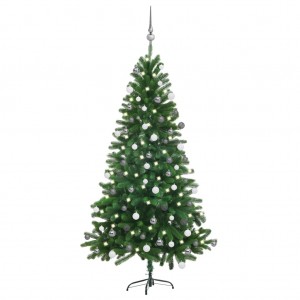 Árvore de Natal pré-iluminada com luzes e bolas verdes 150 cm D