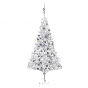 Árvore de Natal pré-iluminada com luzes e bolas prateadas 180 cm D