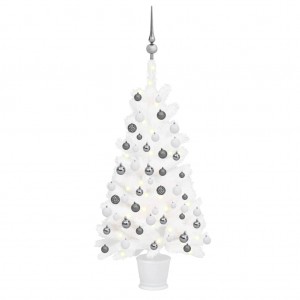 Árbol de Navidad preiluminado con luces y bolas blanco 65 cm D