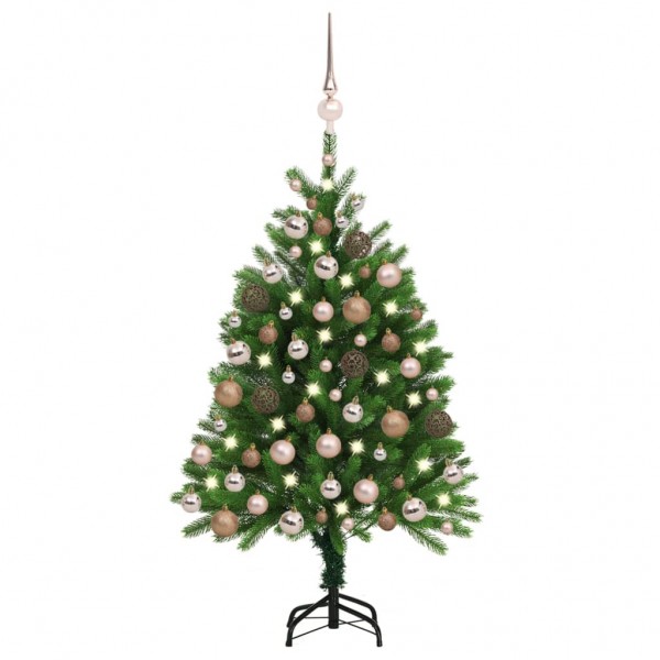 Árbol de Navidad preiluminado con luces y bolas verde 120 cm D