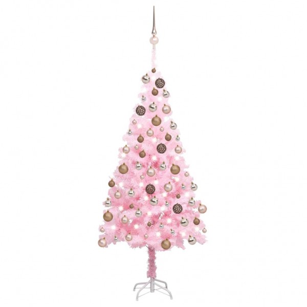 Árbol de Navidad preiluminado con luces y bolas rosa 180 cm D