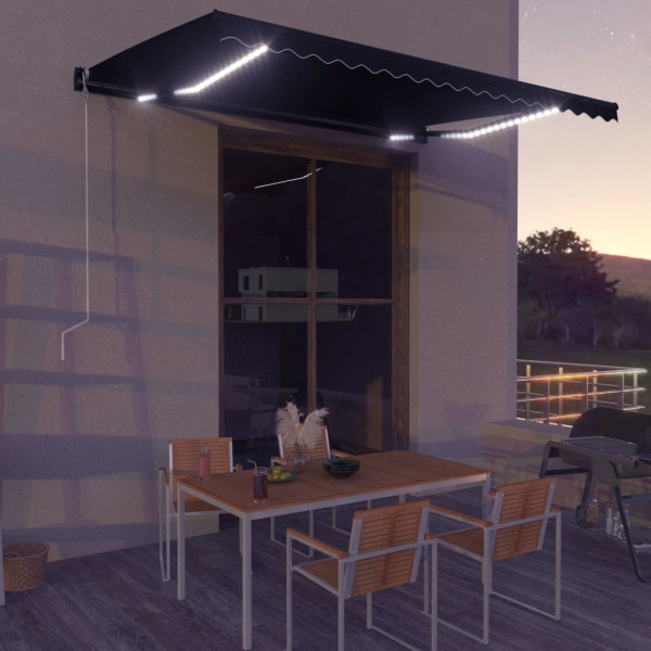 Toldo retráctil manual con LED gris antracita 450x300 cm D