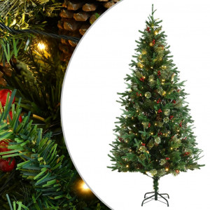 Árvore de natal com luzes e pinhas PVC PE verde 225 cm D