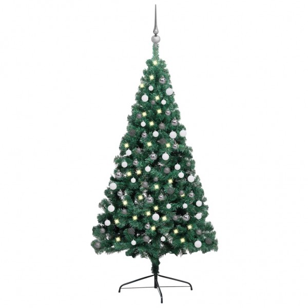 Meia árvore de Natal com luzes e bolas verdes 150 cm D