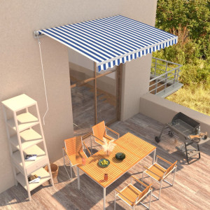 Toldo automático retráctil azul y blanco 350x250 cm D