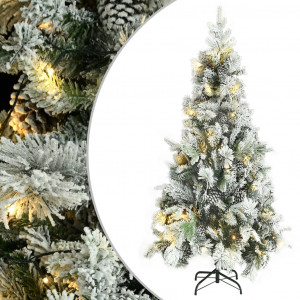 Árbol de Navidad con nieve. luces LED y piñas PVC y PE 225 cm D