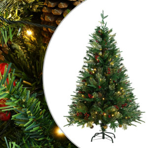 Árvore de Natal com luzes e pinhões PVC PE verde 120 cm D