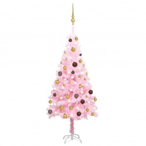 Árbol de Navidad preiluminado con luces y bolas rosa 120 cm D