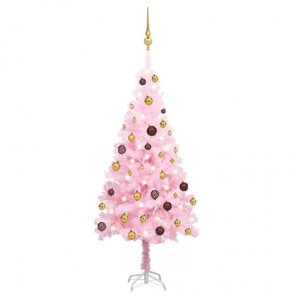 Árbol de Navidad preiluminado con luces y bolas rosa 120 cm D