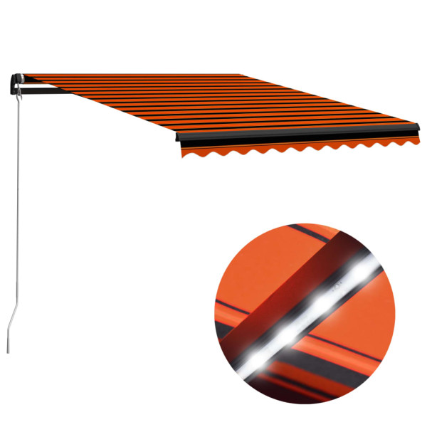 Toldo retrátil manual com LED laranja e marrom 300x250 cm D