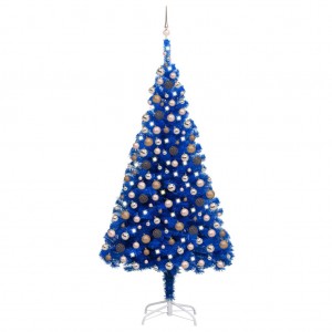 Árbol de Navidad preiluminado con luces y bolas azul 240 cm D